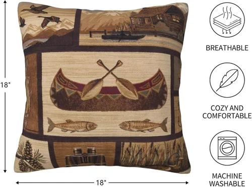 Vista 4 de Juego de 2 fundas de almohada cuadradas de 18 x 18 pulgadas, estilo retro, natural, cabaña, cisne, pez, pato, decoración para el hogar, sofá, fundas