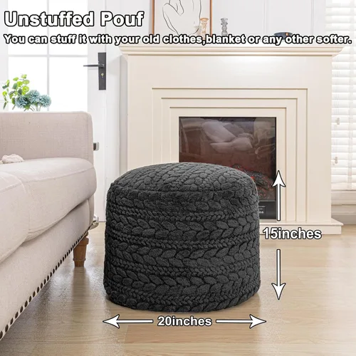 Vista 2 de Poofieotto Funda para puf otomano sin relleno: taburete redondo de piel sintética, puf de felpa (sin relleno incluido), perfecto para sala de estar