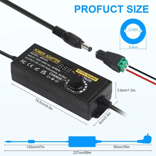 Vista 6 de Fuente de alimentación de CC ajustable, adaptador de corriente universal Auplf 3V ~ 12V 12A 144W Adaptador de CA/CC Variable Fuente de alimentación