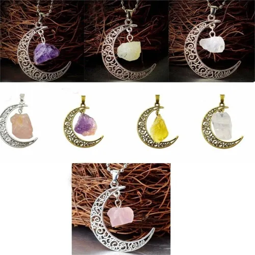 Vista 9 de Joyería de cuarzo rosa amatista citrino joyería de moda de piedra natural, collar de piedra natural con colgante de cristal de cuarzo natural