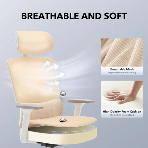Vista 7 de Silla de oficina ergonómica - Silla de escritorio de malla para el hogar con soporte lumbar ajustable, silla de juegos de computadora con respaldo