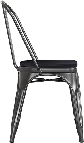 Vista 6 de Flash Furniture Perry - Silla apilable comercial para interiores y exteriores con asiento de poliestireno, marco de metal dorado envejecido, asiento