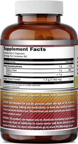 Vista 5 de Amazing Formulas Suplemento de pectina de manzana de 1400 mg Cápsulas Sin OMG Sin gluten Fabricado en Estados Unidos