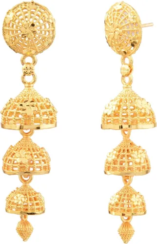Vista 6 de Efulgenz Gold Tone Multilayered Jhumka Jhumki Indian Earrings for Women Dangle Earrings Gold Tone Indian Jewelry Indian Bridal Jewelry for Wedding