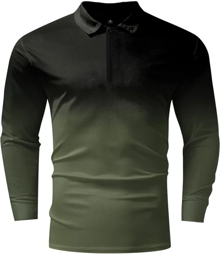 Vista 2 de Polo para hombre, ajuste regular, suave, transpirable, a la moda, casual, con cuello degradado, manga larga