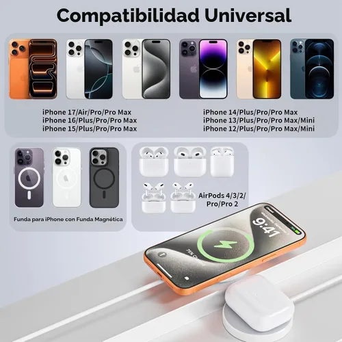 Vista 6 de Cargador inalámbrico magnético para iPhone, [certificado Apple MFi] Cable de carga Apple Mag-Safe de 6 pies, almohadilla de carga inalámbrica