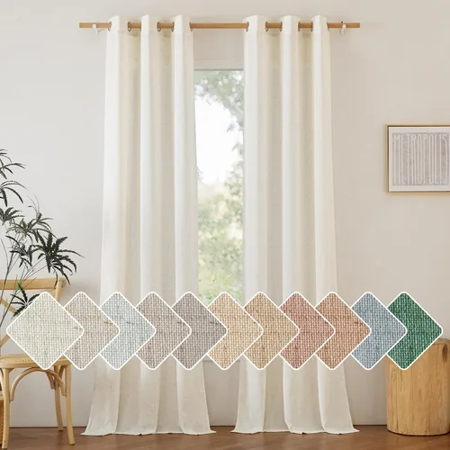 Vista 169 de NICETOWN - Cortinas de lino angora para ventana de cocina sobre el fregadero, con ojales, lino grueso angora, tratamientos cortos para ventanas