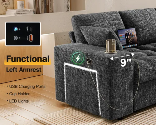 Vista 6 de Vipbear Sofá cama modular de 111 pulgadas con cama extraíble, sofá en forma de L de felpilla de 7 asientos con diván de almacenamiento, puertos USB