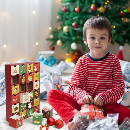 Vista 7 de LEMESO Calendario de Adviento 2025 para niños, adultos, adolescentes, decoraciones de Navidad con 24 cajones, cajas de cuenta regresiva de 24 días