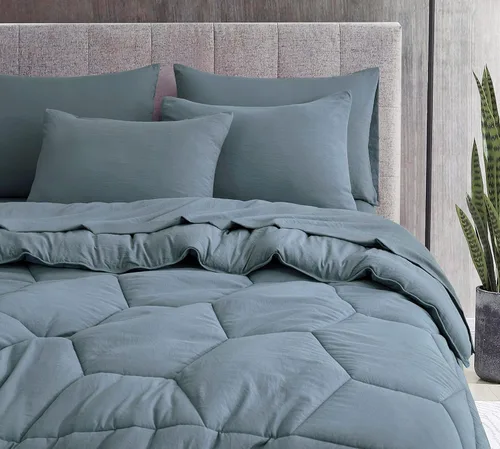 Vista 6 de Chezmoi Collection Piper - Juego de ropa de cama King en una bolsa, 7 piezas, acolchado hexagonal de panal de abeja, suave lavado, microfibra