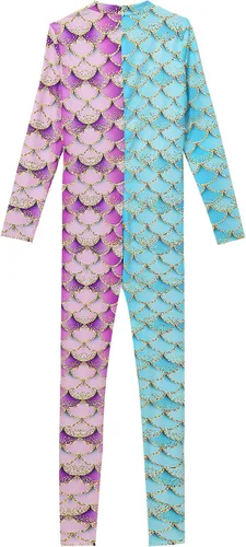 Vista 4 de YONGHS Enterizo con estampado de escamas de peces 3D para mujer, overol elástico de cobertura completa, disfraz de cosplay de Halloween