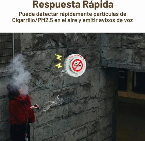 Vista 8 de Detector de Cigarrillos 2en1 con Control Remoto, Alarma Anti-Fumar y PM2.5 con Recordatorio de Voz, Control de Tabaco y Monitor Ambiental
