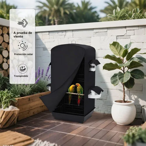 Vista 6 de Funda para jaula de pájaros para la noche - Cubierta negra para jaula de pájaros con 4 ventanas de acceso - Cubierta aislada para jaula de pájaros