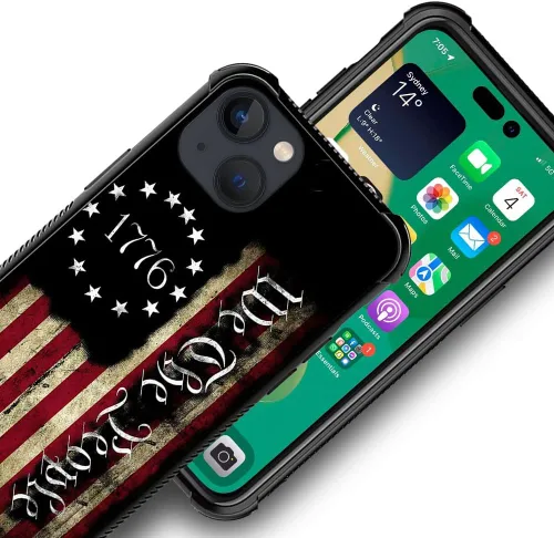 Vista 2 de Funda protectora de TPU resistente a los arañazos y golpes, compatible con iPhone 13 Mini, diseño de bandera americana G66 de 5.4 pulgadas