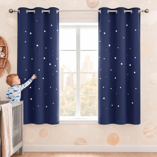 Vista 46 de NICETOWN - Cortinas de oscurecimiento de habitación con estrellas en rosa bebé, de 45 pulgadas de largo para dormitorio de niñas, cortinas