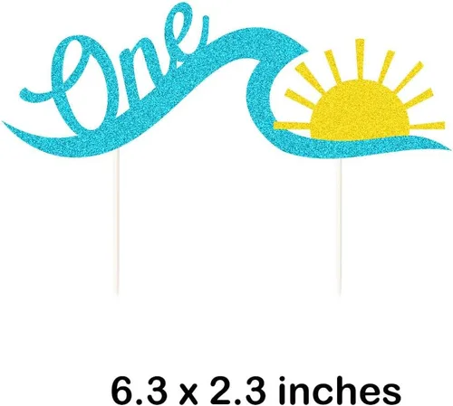 Vista 2 de Wave One - Suministros para fiesta de cumpleaños, decoración de pastel de olas de surf para decoración de fiesta de olas (una)