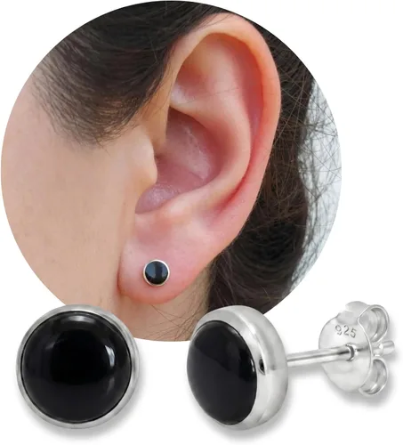 Vista 17 de Sterling Silver Turquoise & Black Onyx Stone Small Stud Earrings, Handmade Minimalist Style Lightweight Comfortable Fit Everyday Wear