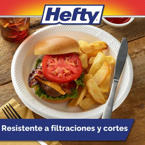 Vista 4 de Hefty Platos de espuma extra fuertes y profundos, redondos, blancos, 10.25 pulgadas, 21 unidades Heavy Duty Disposable Plates, Sturdy, Soak Proof