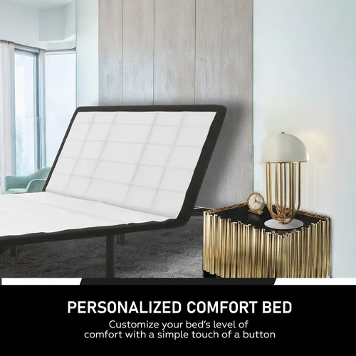 Vista 5 de Greaton Base de cama ajustable de 15 pulgadas con telas decorativas, inclinación de la cabeza con control remoto con cable, barra protectora