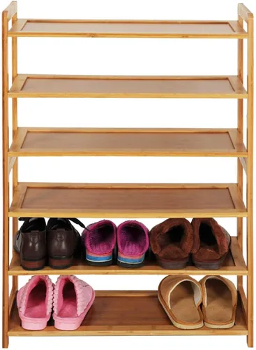 Vista 8 de Zapatero para armario, 12 listones, 4 niveles, organizador de zapatos de bambú, estante estrecho para zapatos, estante para zapatos, 16 pares