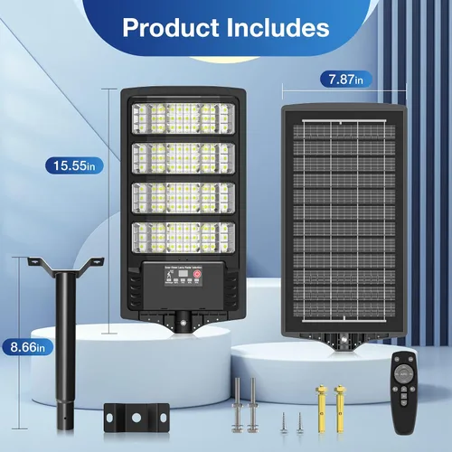 Vista 7 de [Usado] Luces solares impermeables para exteriores, luces LED de calle de 6500 K con sensor de movimiento y control remoto, luces de inundación