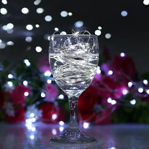 Vista 6 de bxroiu 2 x 20 LEDs cadena de luces funciona con pilas 2 programa, 6.5ft alambre de plata cadena de luces para recámara fiestas de Navidad