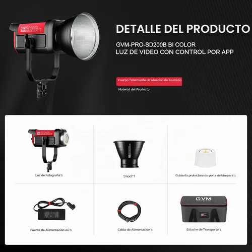 Vista 8 de GVM 200W Luz de Vídeo LED, Kit de Iluminación para Fotografía PRO SD200B con Red Mesh Bluetooth/Control DMX, Luz de Estudio de Iluminación Continua
