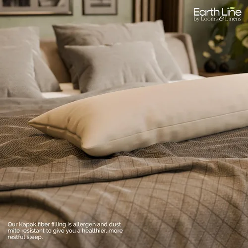 Vista 5 de Looms & Linens Kapok Pillow - Almohada de cuerpo completo de 20 x 48 pulgadas con carcasa de satén, paquete de 1 unidad, fabricada en Estados Unidos