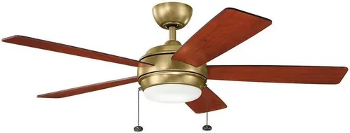 Vista 10 de KICHLER 330174PN Ventilador de techo con 5 aspas plateadas/nogal con luz de 53 vatios, níquel pulido Ventilador de 5 aspas con cristal opal