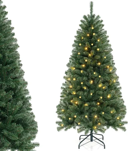 Vista 11 de DORTALA Árbol de Navidad artificial verde preiluminado de 7 pies, con bisagras, con 250 luces LED blancas cálidas, 8 modos de iluminación, 830