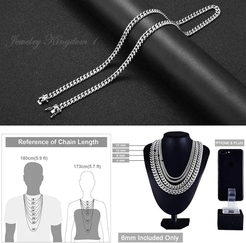 Vista 6 de Jewelry Kingdom 1 Collar o pulsera para hombre, cadena de eslabones cubanos de plata de 0.236in para joyería de hombre, collar de cadena Miami