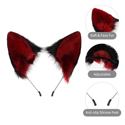 Vista 4 de Diadema con orejas de zorro y gato peludo, para Halloween, cosplay, fiesta de disfraces para mujeres y niñas