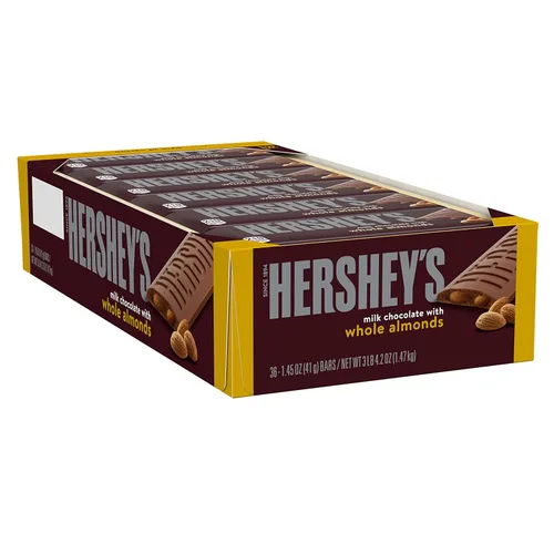 Vista 3 de Barras de chocolate con leche HERSHEY'S con almendras enteras, 1.45 oz (36 unidades)