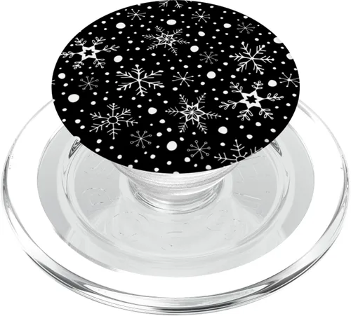 Vista 8 de Lindo patrón de copo de nieve de invierno para amantes de la nieve en negro PopSockets Standard PopGrip