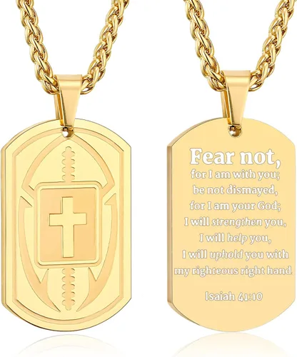 Vista 27 de Collar de cruz de versículo bíblico de fútbol para hombres, regalo religioso de acero inoxidable, joyería deportiva de fútbol, regalos de Pascua