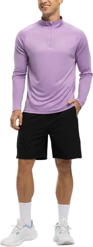 Vista 5 de BGOWATU Camisas de senderismo para hombre, de manga larga, UPF 50+, con cremallera de un cuarto, de secado rápido
