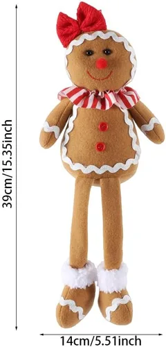 Vista 2 de BALONAR Figuras de Hombre de Jengibre de Peluche de Navidad de 15 Pulgadas de Tamaño Grande Niño Niña con Sombrero de Chef Moño Adorno de Navidad