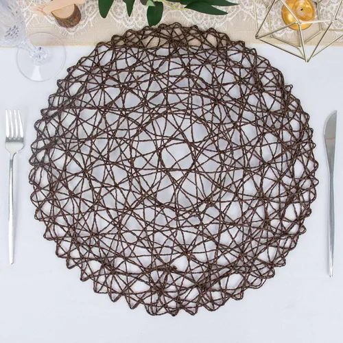 Vista 17 de Efavormart - Paquete de 6 manteles individuales redondos de 15 pulgadas con cuerda metálica beige para bodas, eventos, fiestas de cumpleaños