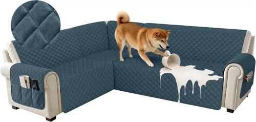 Vista 29 de Fundas impermeables para sofá seccional de esquina en forma de L, de terciopelo, juego de 6 piezas, funda en forma de U para sofá, para perros