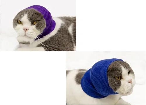 Vista 10 de Paquete de 2 protectores de orejas de gato sin arañazos para el cuidado de heridas 1azul+1 gris