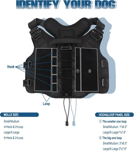 Vista 2 de PETNANNY - Chaleco táctico para perro de servicio - Arnés de apoyo emocional sin tirones con parches de gancho y bucle y sistema Molle para Negro