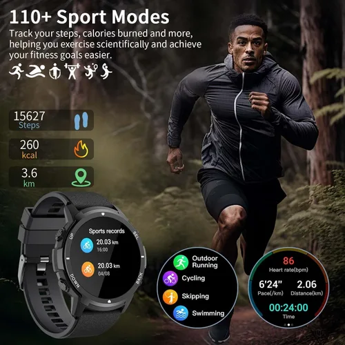 Vista 4 de Military Smart Watches for Men Women, 1.43'' AMOLED Fitness Watch with Heart Rate/BP/Sleep Tracker, Step Counter, 110+ Sport Modes, Password