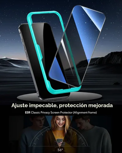 Vista 2 de ESR Paquete de 3 protectores de pantalla de privacidad para iPhone 14 Pro, protector de pantalla de privacidad de vidrio templado antiespía, bordes