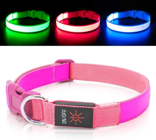 Vista 7 de Collar de perro con luz LED, recargable por USB, tamaño ajustable, correas de nailon TPU resistentes, collares básicos de seguridad para perros