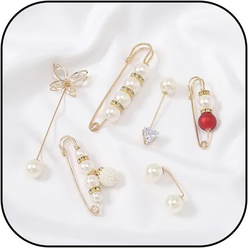Vista 109 de 4 piezas de clip de anillo de bufanda para mujer, broche de perlas y flores, hebilla de metal para chal, accesorios de decoración para damas y niñas
