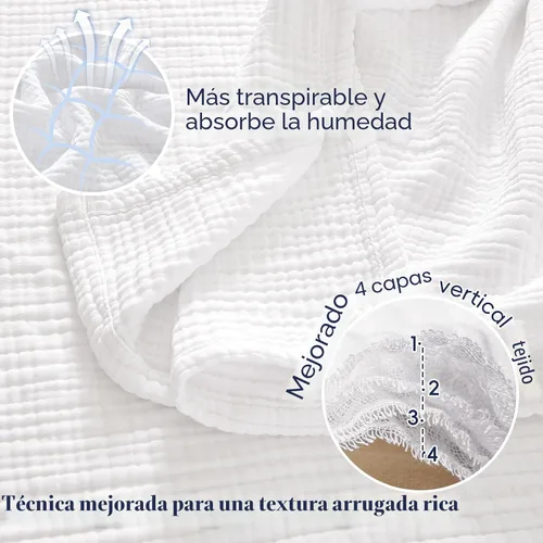 Vista 3 de PHF - Manta de muselina 100 % algodón, de 50 x 60 pulgadas, de 4 capas, de gasa ligera, transpirable, manta minimalista suave como una nube