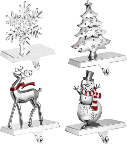 Vista 12 de GUOER Juego de 4 Soportes para Calcetines Navideños de Copo de Nieve para Repisa de Chimenea, Decoraciones Navideñas para Repisa de Chimenea