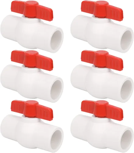 Vista 12 de 4 piezas de válvula de bola de PVC de 1 pulgada enchufe de válvula de cierre de tubo de agua con mango en T rojo para líneas de suministro de agua