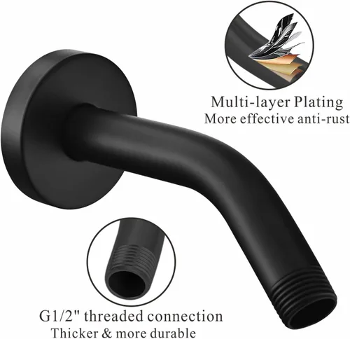 Vista 4 de Brazo de ducha Voolan con brida y cinta de teflón, brazo de cabezal de ducha extensible para cabezal de ducha fijo de baño, acero inoxidable sólido