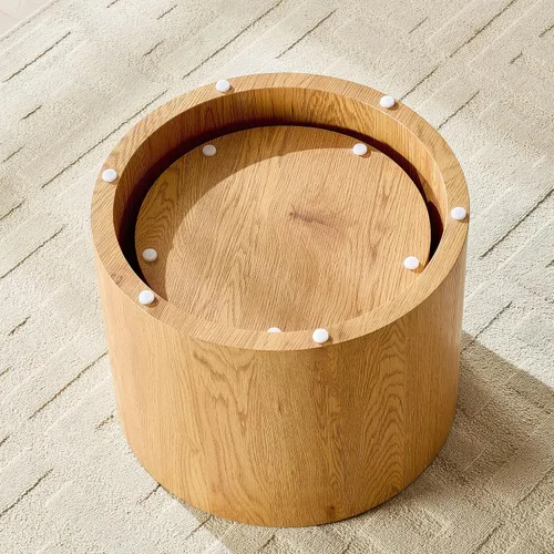 Vista 6 de WILLIAMSPACE Juego de 2 mesas de centro anidables, mesas de centro redondas de madera, mesa moderna circular para espacios pequeños, sala de estar